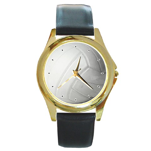 Volleyball Round Gold Metal Watch from ArtsNow.com Front