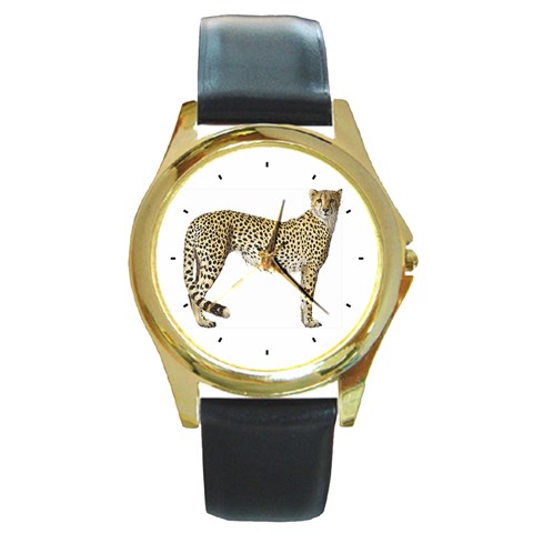 Cheetah Round Gold Metal Watch from ArtsNow.com Front