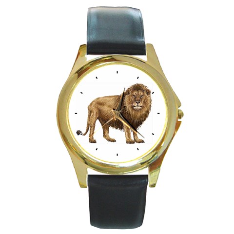 Lion Round Gold Metal Watch from ArtsNow.com Front