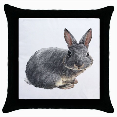 Rabbit Throw Pillow Case (Black) from ArtsNow.com Front