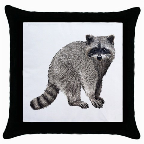 Raccoon Throw Pillow Case (Black) from ArtsNow.com Front