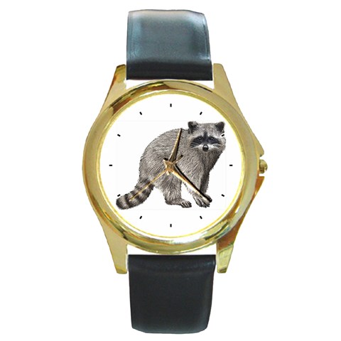 Raccoon Round Gold Metal Watch from ArtsNow.com Front