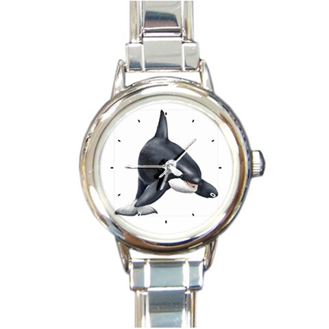 Killer Whale Orca Round Italian Charm Watch from ArtsNow.com Front