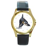 Killer Whale Orca Round Gold Metal Watch