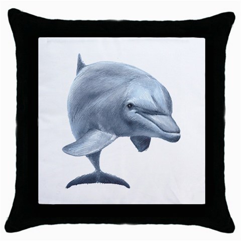 Dolphin Throw Pillow Case (Black) from ArtsNow.com Front