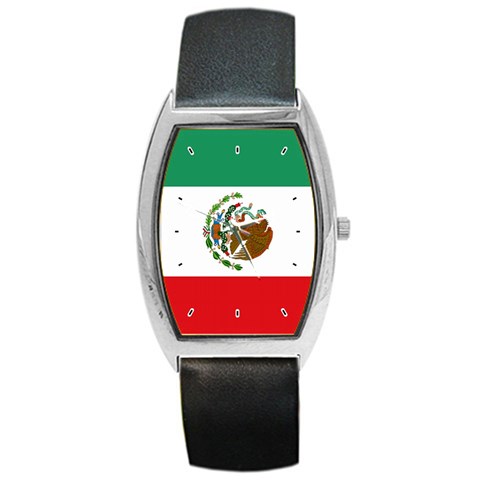 Mexican Flag Mexico Barrel Style Metal Watch from ArtsNow.com Front