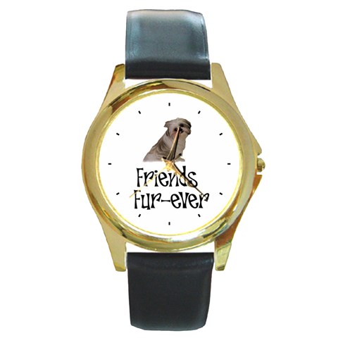 Shih Tzu friends Round Gold Metal Watch from ArtsNow.com Front