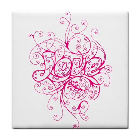 White Love Tile Coaster from ArtsNow.com Front