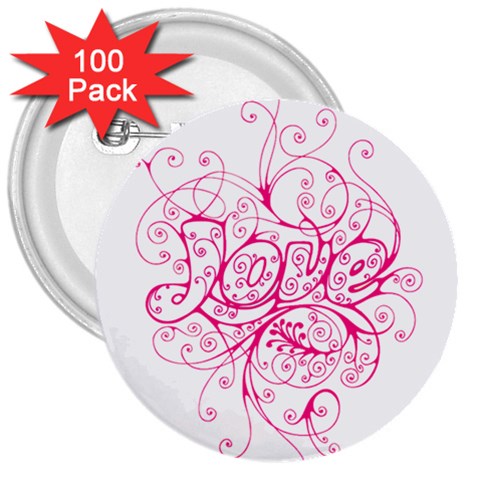 White Love 3  Button (100 pack) from ArtsNow.com Front