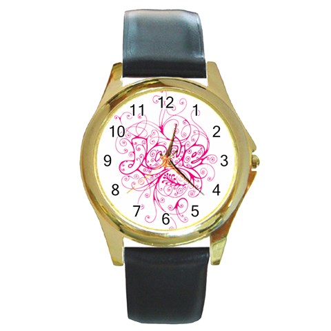 White Love Round Gold Metal Watch from ArtsNow.com Front