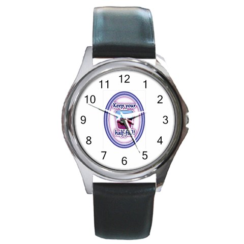 Glass Half Full Round Metal Watch from ArtsNow.com Front