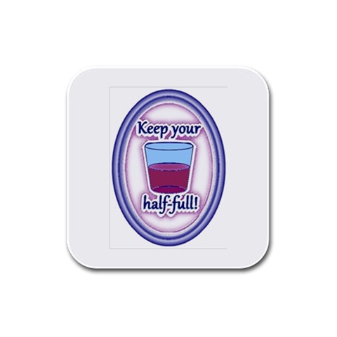 Glass Half Full Rubber Square Coaster (4 pack) from ArtsNow.com Front