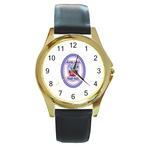 Glass Half Full Round Gold Metal Watch from ArtsNow.com Front