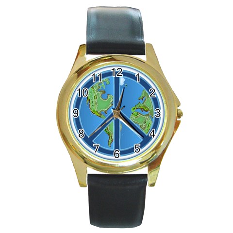 World Peace Round Gold Metal Watch from ArtsNow.com Front