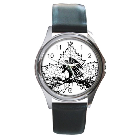 Maple & Eagle Round Metal Watch from ArtsNow.com Front