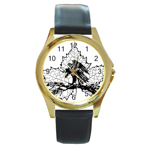 Maple & Eagle Round Gold Metal Watch from ArtsNow.com Front