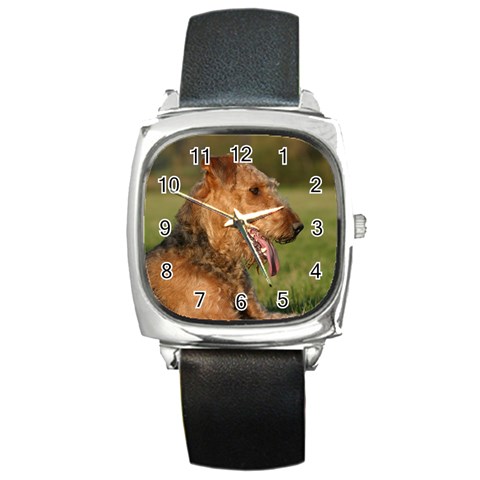 Airedale Terrier Dog Square Metal Watch from ArtsNow.com Front