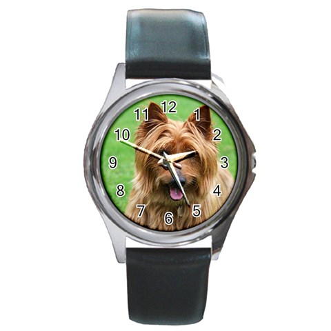 Australian Terrier Dog Round Metal Watch from ArtsNow.com Front