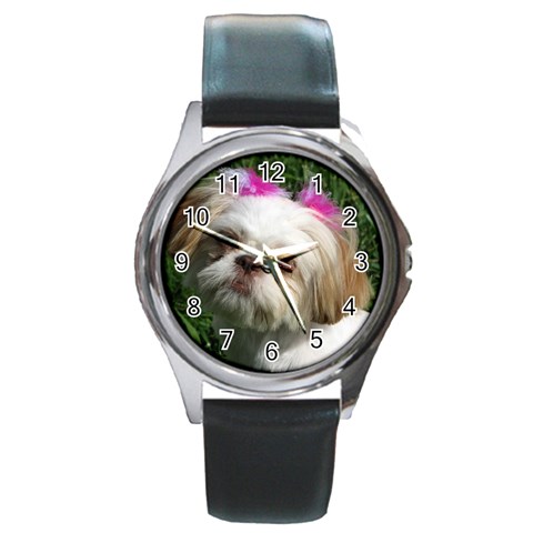 Shih Tzu Dog Round Metal Watch from ArtsNow.com Front