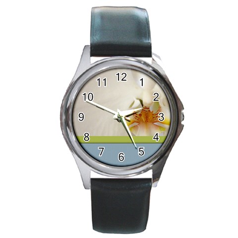 Wedding Orchid Round Metal Watch from ArtsNow.com Front