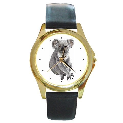 Koala Round Gold Metal Watch from ArtsNow.com Front