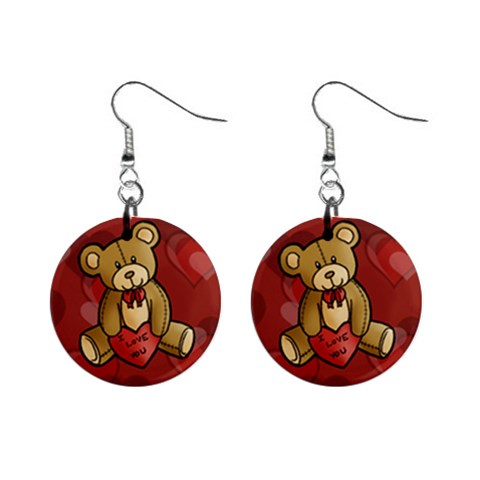 i love you teddy bear 1  Button Earrings from ArtsNow.com Front