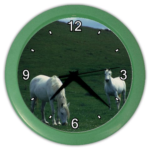 Two White Horses 0002 Color Wall Clock from ArtsNow.com Front