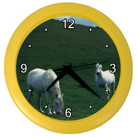 Two White Horses 0002 Color Wall Clock from ArtsNow.com Front