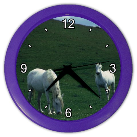 Two White Horses 0002 Color Wall Clock from ArtsNow.com Front