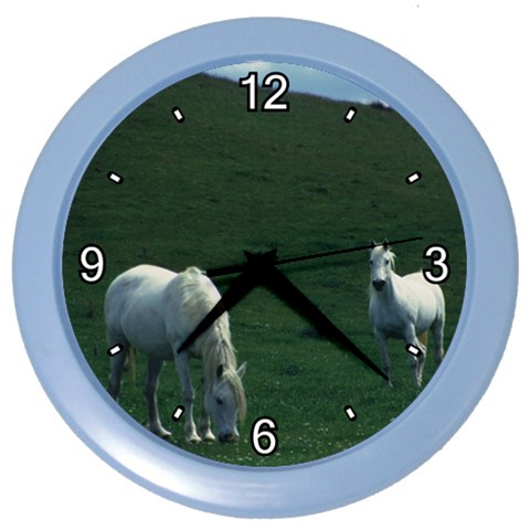 Two White Horses 0002 Color Wall Clock from ArtsNow.com Front