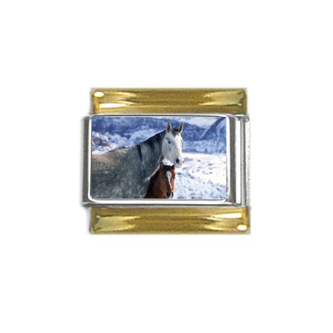 Winter Horses 0004 Gold Trim Italian Charm (9mm) from ArtsNow.com Front