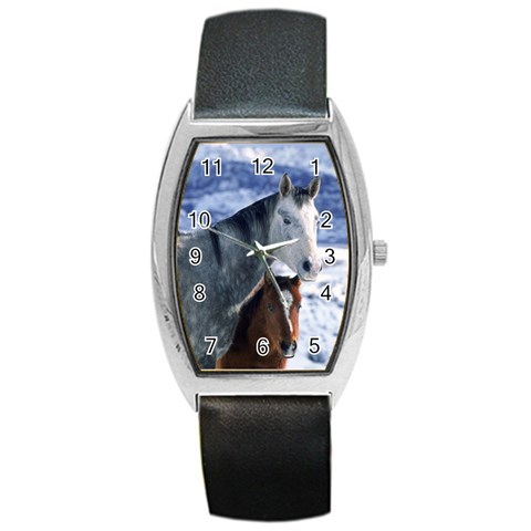 Winter Horses 0004 Barrel Style Metal Watch from ArtsNow.com Front