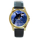 Orca Killer Whale Round Gold Metal Watch