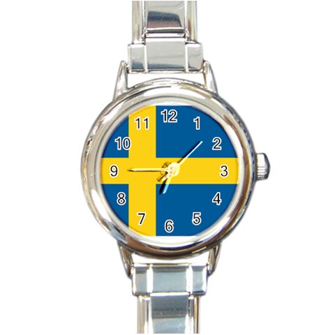 Swedish Flag Round Italian Charm Watch from ArtsNow.com Front