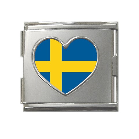 Swedish Flag Mega Link Heart Italian Charm (18mm) from ArtsNow.com Front