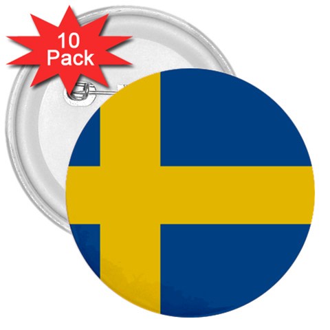 Swedish Flag 3  Button (10 pack) from ArtsNow.com Front