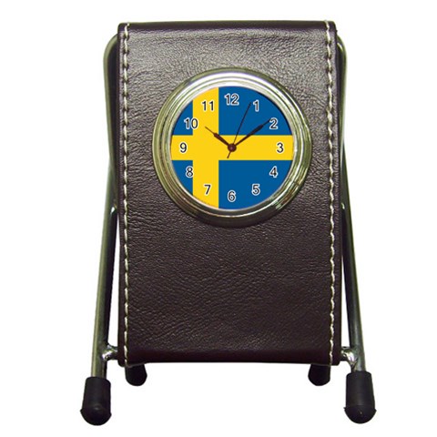 Swedish Flag Pen Holder Desk Clock from ArtsNow.com Front