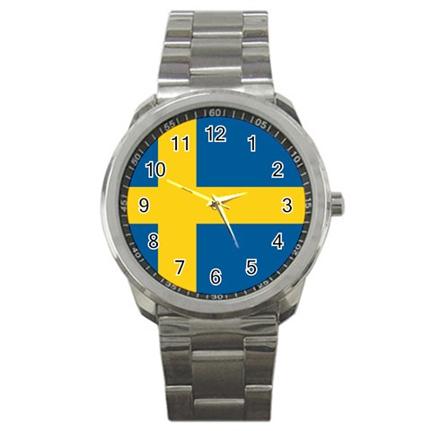 Swedish Flag Sport Metal Watch from ArtsNow.com Front