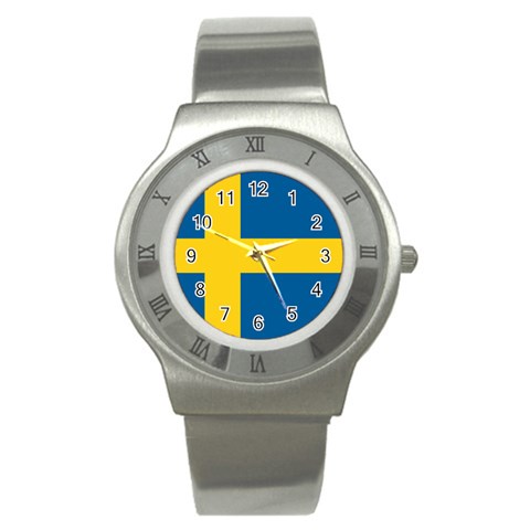 Swedish Flag Stainless Steel Watch from ArtsNow.com Front