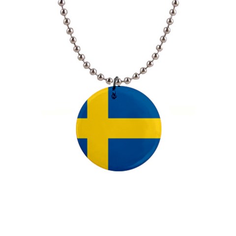 Swedish Flag 1  Button Necklace from ArtsNow.com Front