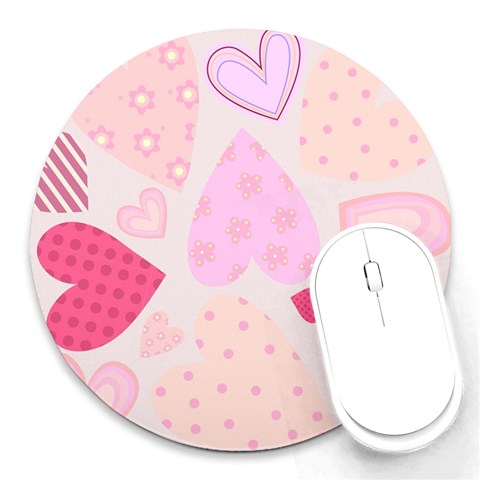 Pink Hearts Round Mousepad from ArtsNow.com Front