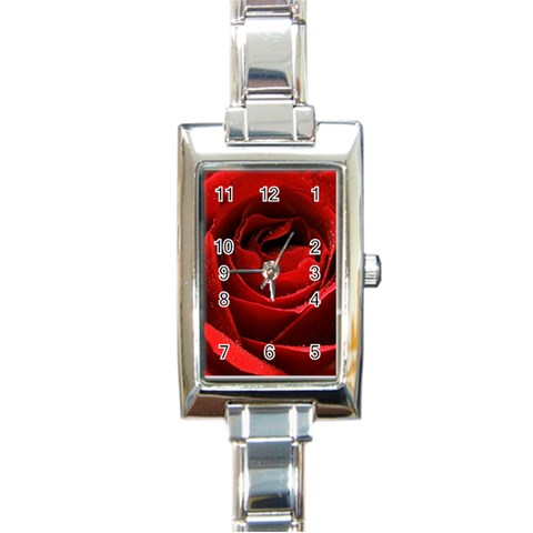 Red rose close up Rectangular Italian Charm Watch from ArtsNow.com Front