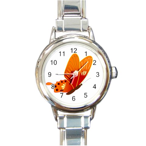 Orange Flame Butterfly Round Italian Charm Watch from ArtsNow.com Front