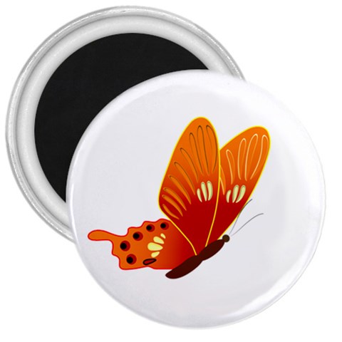 Orange Flame Butterfly 3  Magnet from ArtsNow.com Front