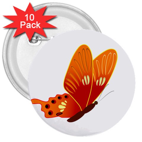 Orange Flame Butterfly 3  Button (10 pack) from ArtsNow.com Front