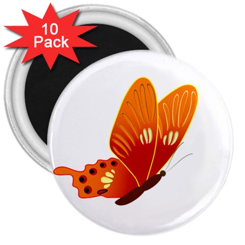 Orange Flame Butterfly 3  Magnet (10 pack) from ArtsNow.com Front