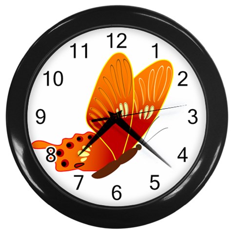 Orange Flame Butterfly Wall Clock (Black) from ArtsNow.com Front