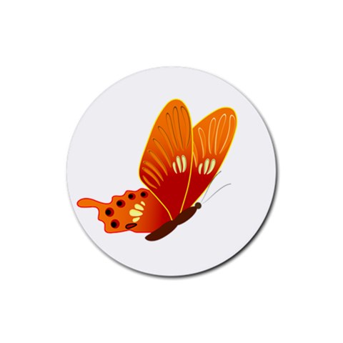 Orange Flame Butterfly Rubber Round Coaster (4 pack) from ArtsNow.com Front