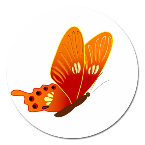 Orange Flame Butterfly Magnet 5  (Round) from ArtsNow.com Front