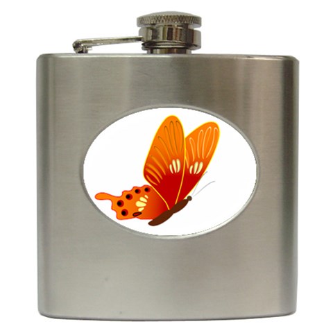 Orange Flame Butterfly Hip Flask (6 oz) from ArtsNow.com Front